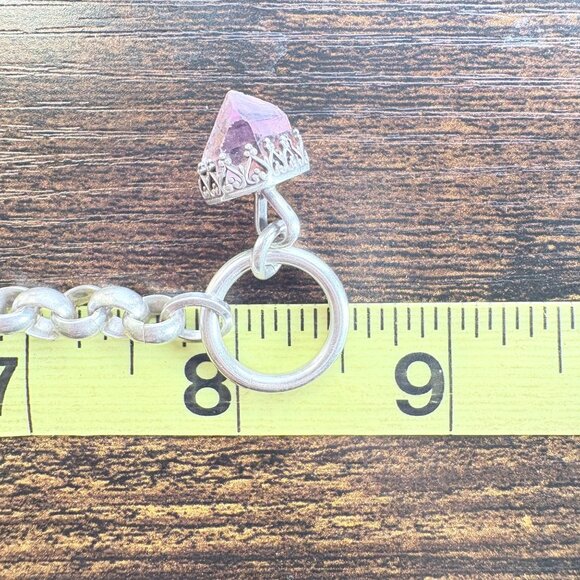 VTG Sterling Silver 925 Amethyst Round Link Bracelet Toggle Clasp Size 8" Length - Picture 10 of 12
